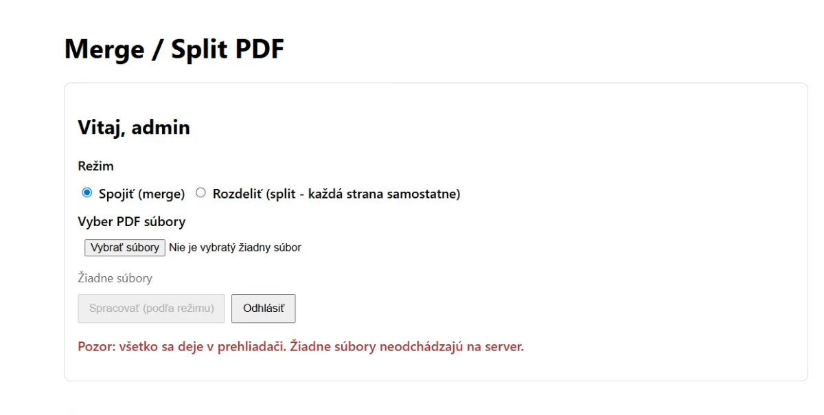 Spájanie a rozdeľovanie PDF súborov – webová aplikácia
