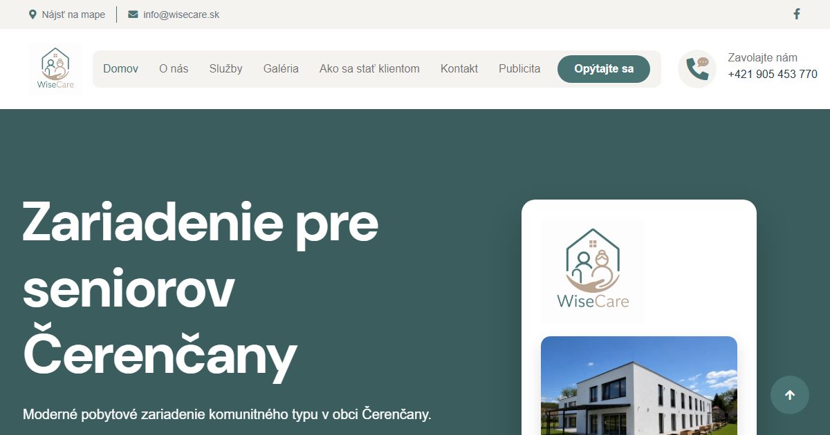WiseCare n.o. – web stránka zariadenia pre seniorov